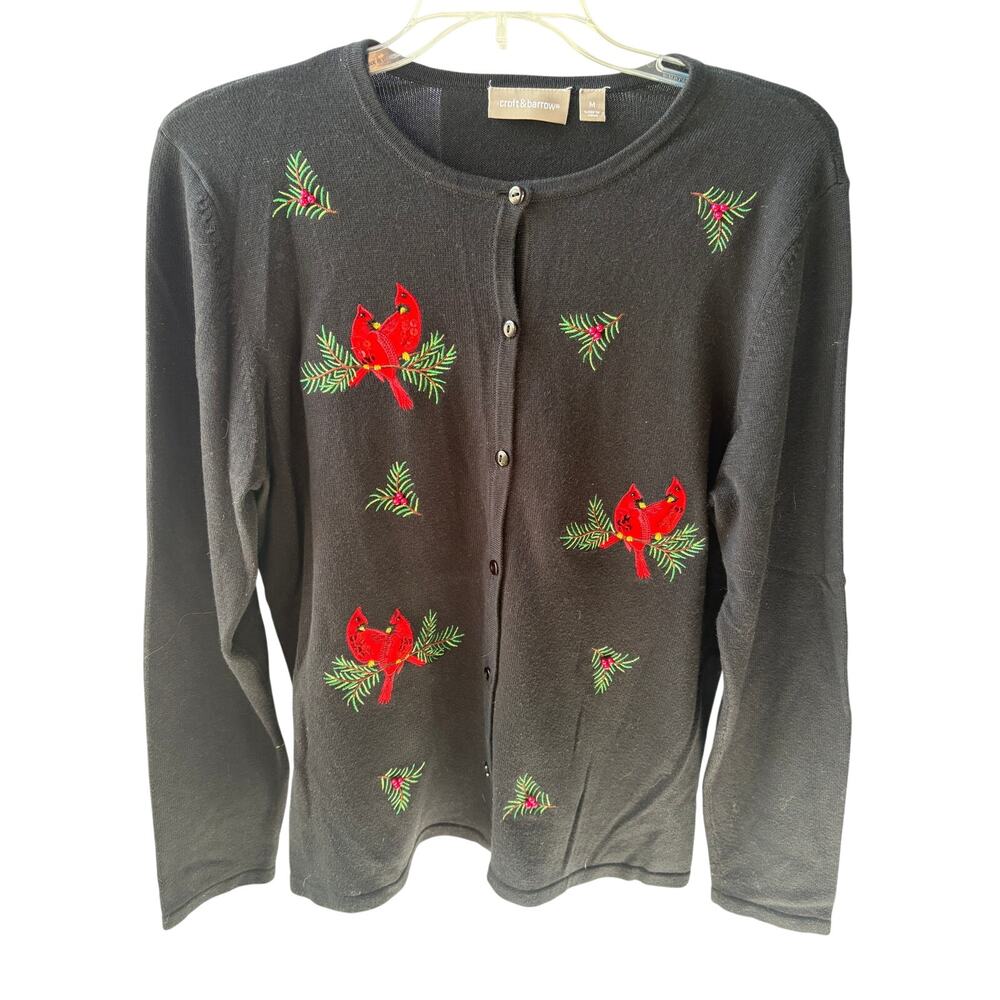 Croft and Barrow Black Holiday sweater Cardinals Acrylic Cotton M